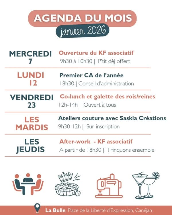 Agenda de janvier 2026 : le café associatif prend son rythme à La Bulle