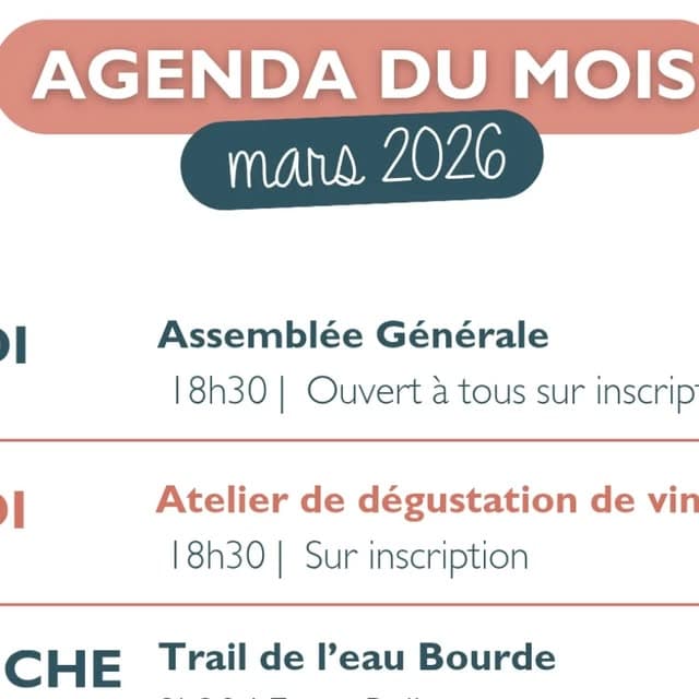 Agenda de mars 2026 : assemblée générale, dégustation et Trail de l’Eau Bourde